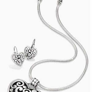 Brighton Silver Heart Necklace and Earring Set